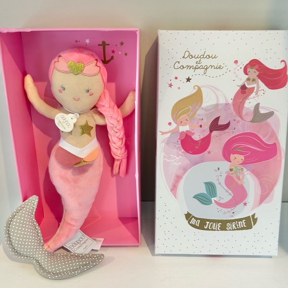 NIB Doudou et Compagnie Girl Siren Plush Mermaid Doll Stuffed Animal Keepsake
